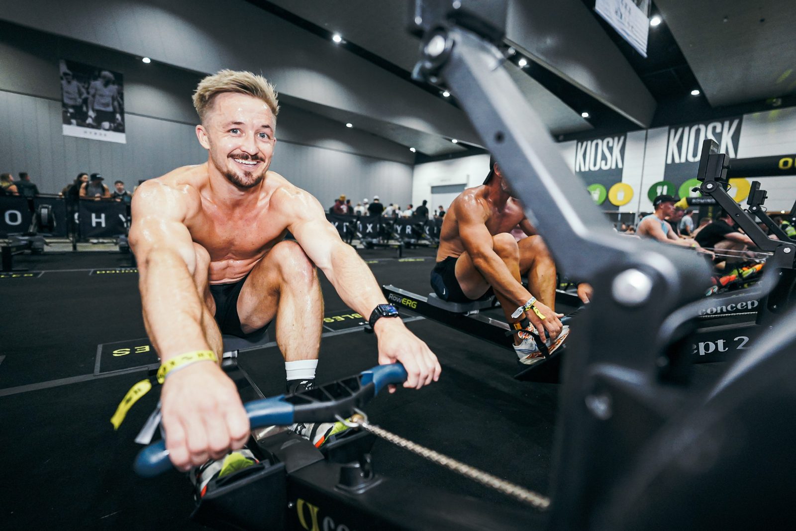 Road to HYROX — race simulation, athlete on the rower
