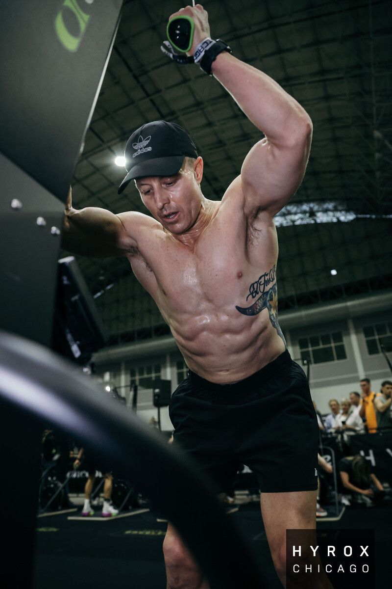 Luke Britton mid-effort at HYROX Chicago