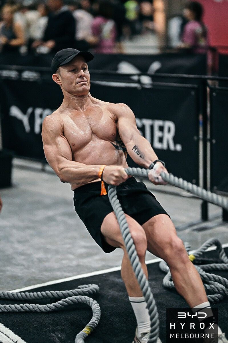 Luke Britton on the rope pull at HYROX Melbourne